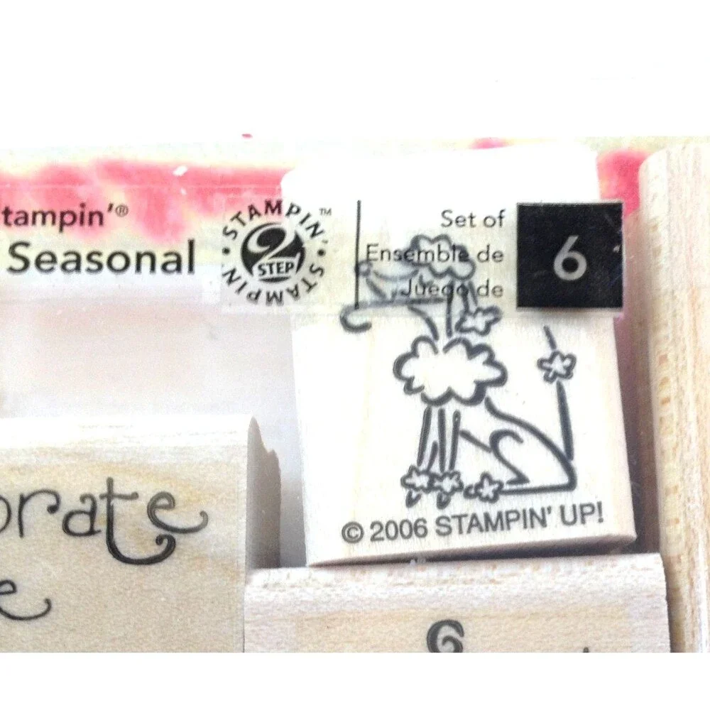 Stampin’ Up! Sassy & Seasonal Set of 6 Tags Un-Used Open Box Wood Mounted Rare